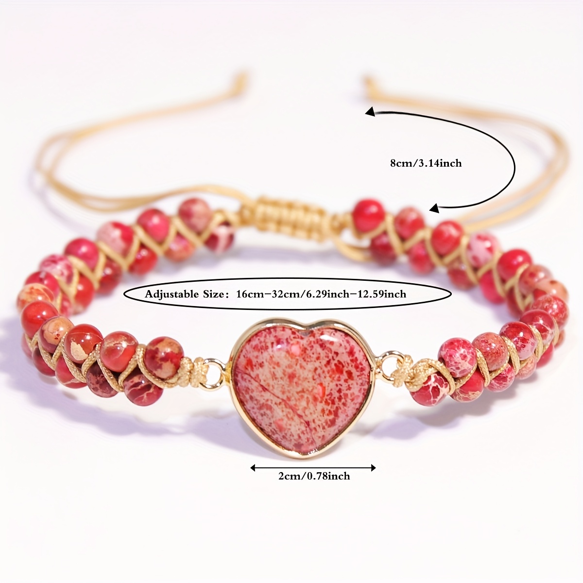 Natural Red Emperor Stone Double-Layer Braided Heart Pendant Bracelet
